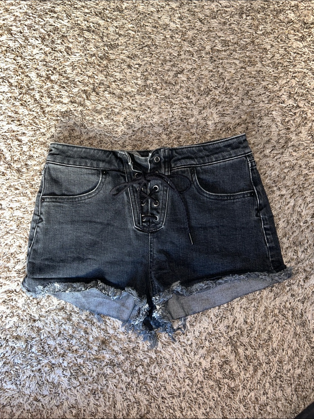 Volcom BF Goals Lace Up Low Rise Cotton Denim Shorts - Women’s Size 28